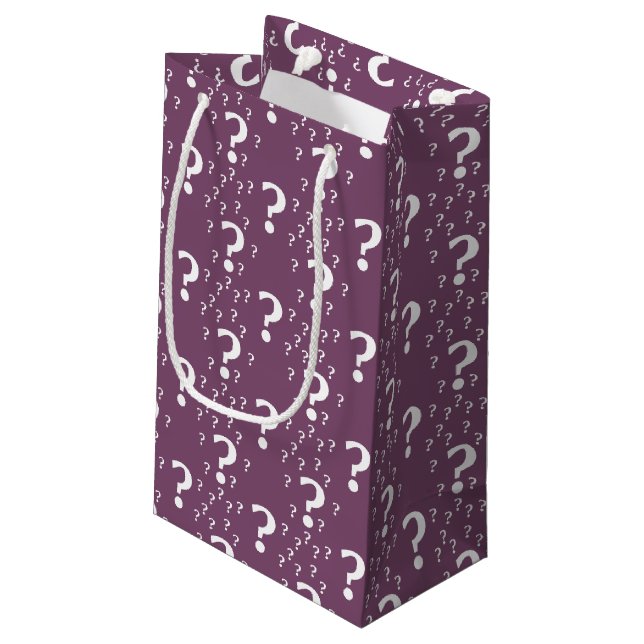 Mystery question mark riddle puzzle mauve small gift bag (Back Angled)