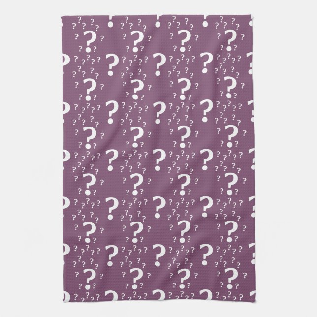 Mystery question mark riddle puzzle mauve tea towel (Vertical)