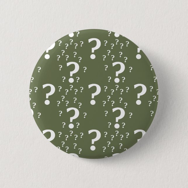 Mystery question mark riddle puzzle olive green 6 cm round badge (Front)
