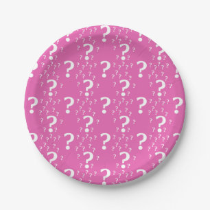 Mystery question mark riddle puzzle pink paper plate