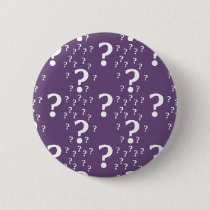 Mystery question mark riddle puzzle purple 6 cm round badge