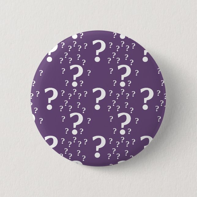 Mystery question mark riddle puzzle purple 6 cm round badge (Front)