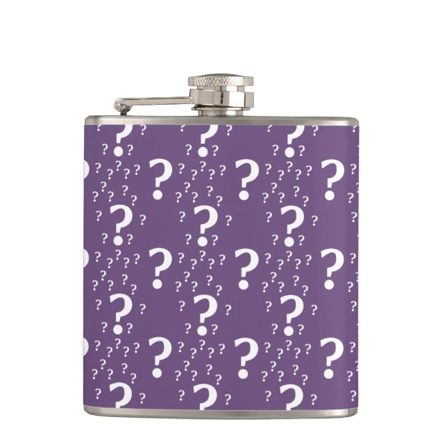 Mystery question mark riddle puzzle purple hip flask (Front)