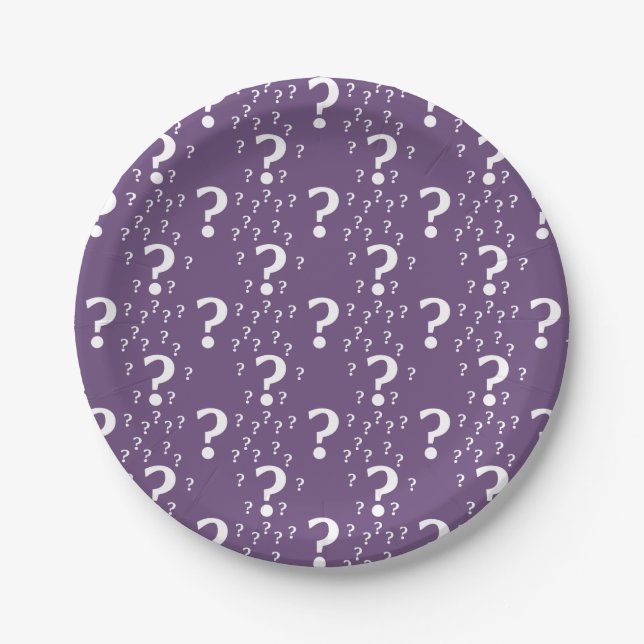 Mystery question mark riddle puzzle purple paper plate (Front)