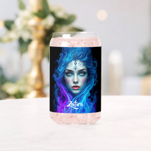 Mystery Woman Emerging from Blue & Purple Flames Can Glass