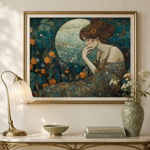 Mystic Art Nouveau Lady in Amber and Teal Photo Print