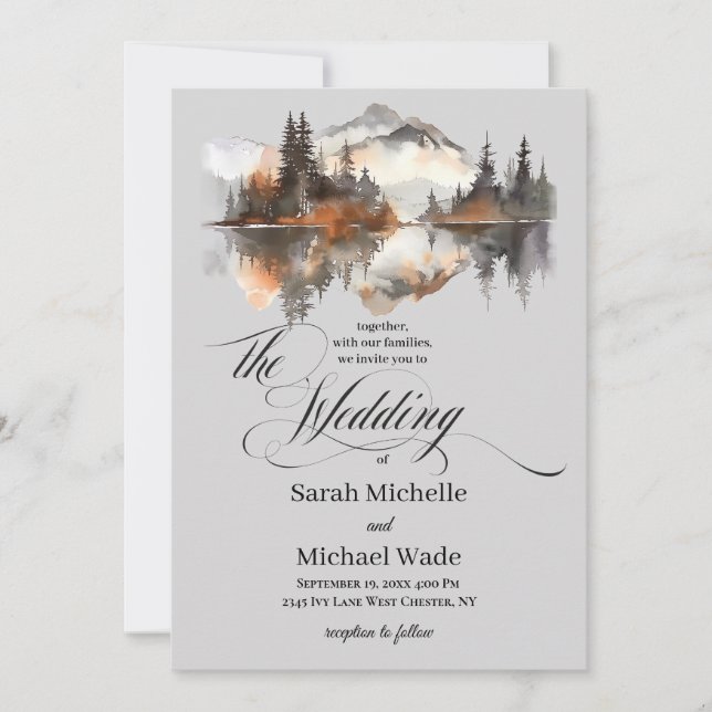 Mystic Autumn Calligraphy Wedding Invitation (Front)