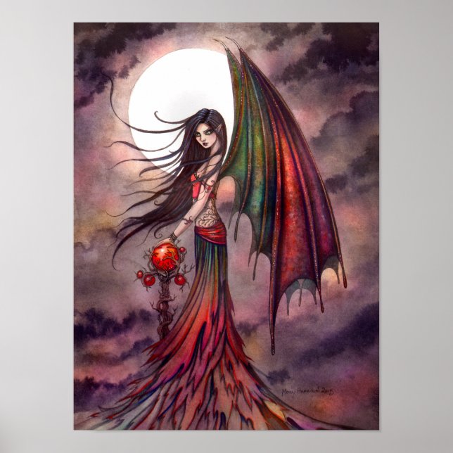 Mystic Autumn Vampire Fantasy Fairy Halloween Art Poster (Front)