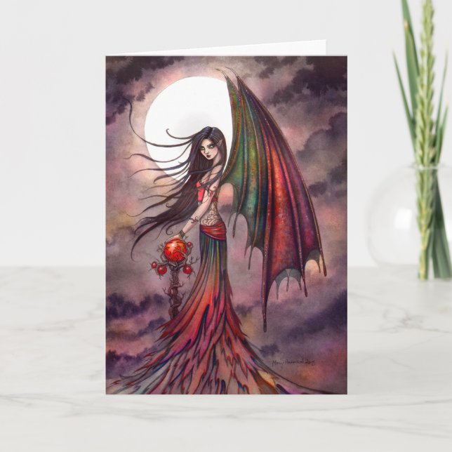 Mystic Autumn Vampire Gothic Fairy Halloween Art Card (Front)