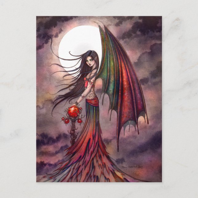 Mystic Autumn Vampire Halloween Fairy Fantasy Art Postcard (Front)