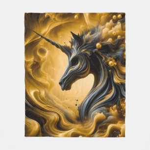 Mystic Black and Gold Lion – Regal Abstract Expres Fleece Blanket