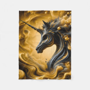 Mystic Black and Gold Lion – Regal Abstract Expres Fleece Blanket