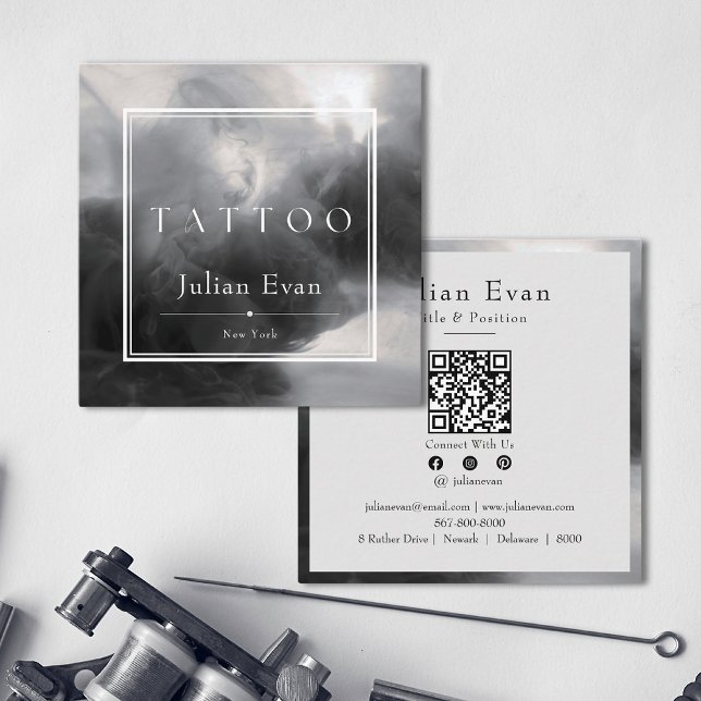 Mystic Black and White Ink Tattoo Artist Square Business Card (Mystic Black and White Ink Tattoo Artist Square Business Card)