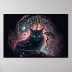 Mystic Black Cat Art Poster 