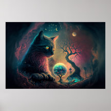 Mystic Black Cat Art Poster 