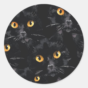 Mystic Black Cat Eyes Pattern Classic Round Sticker