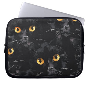 Mystic Black Cat Eyes Pattern Laptop Sleeve