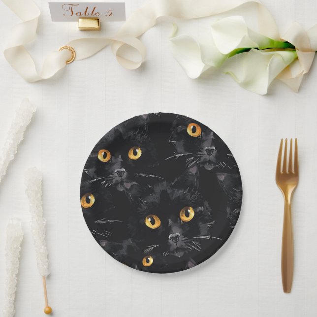 Mystic Black Cat Eyes Pattern Paper Plate (Wedding)