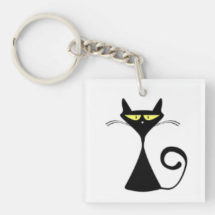 Mystic Black Cat Halloween Art Key Ring