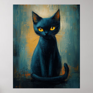 Mystic Black Cat in Teal Shadows Poster