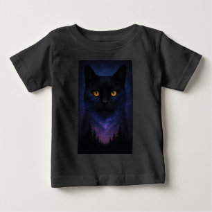 Mystic Black Cat Starry Night Forest Baby T-Shirt
