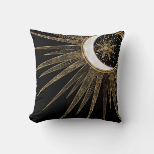 Mystic Black Gold Sun Moon Mandala Cushion