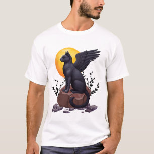 Mystic Black Winged Cat Under the Moon Fantasy A T-Shirt