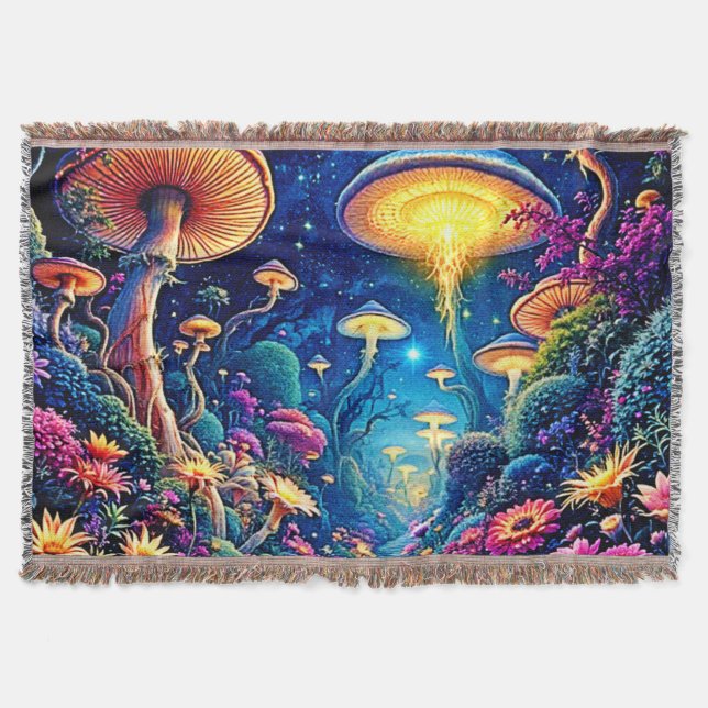 Mystic Bloom Forest Under Stars Throw Blanket (Front)