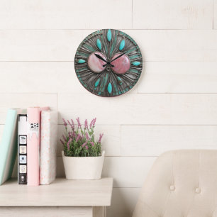 Mystic Bloom in Pink Tourmaline and Verdigris  Large Clock