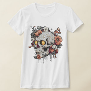 Mystic Bloom: Jewel-Encrusted Skull & Floral  T-Shirt