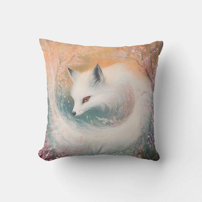 Mystic Bloom Spring Fox Watercolor Cushion (Front)