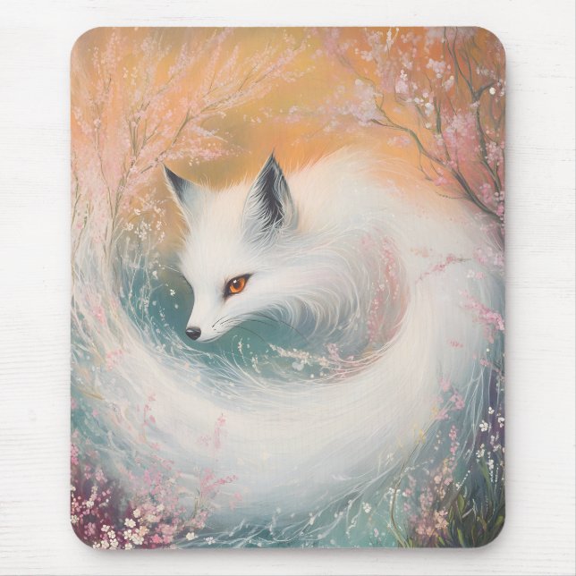 Mystic Bloom Spring Fox Watercolor Mouse Pad (Front)