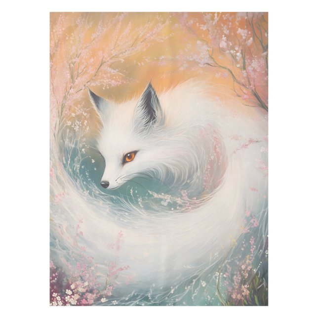 Mystic Bloom Spring Fox Watercolor Tablecloth (Front)