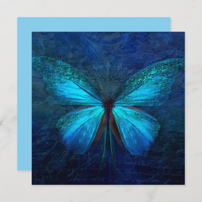 Mystic Blue Butterfly Custom Flat Card (Front/Back)