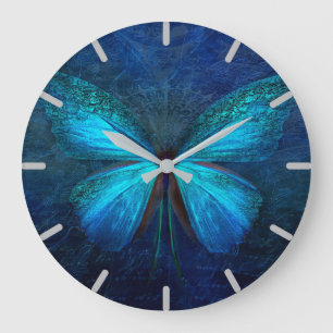 Mystic Blue Butterfly Large Clock