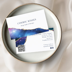 Mystic Blue Crystal Geode Gold Business Logo QR Card