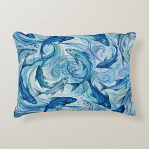 Mystic Blue Fish Flowing Harmony Decorative Cushion