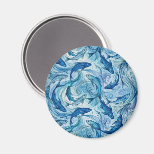 Mystic Blue Fish Flowing Harmony Magnet