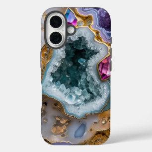 Mystic Blue Geode with Golden Accents – Crystal St iPhone 16 Case