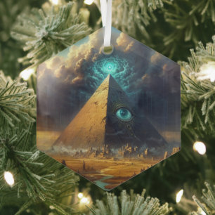 Mystic Blue Pyramid Art Glass Tree Decoration
