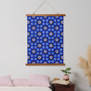 Mystic Blue Zellige Geometry Hanging Tapestry