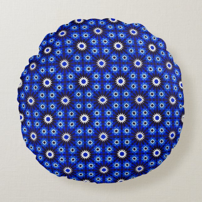 Mystic Blue Zellige Geometry Round Cushion (Front)