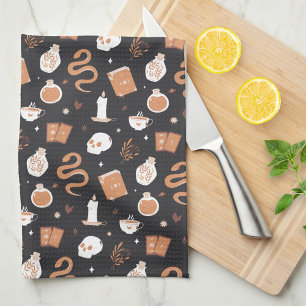 Mystic Boho Crystal Halloween Pattern Tea Towel