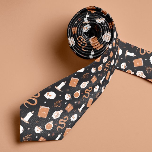 Mystic Boho Crystal Skull Halloween Pattern Tie (Creator Uploaded)