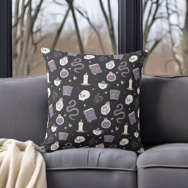 Mystic Boho Crystal Skull Snake Halloween Pattern Cushion (Creator Uploaded)