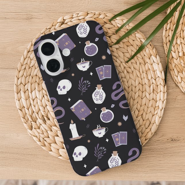Mystic Boho Crystal Skull Snake Pattern iPhone 16 Case (Creator Uploaded)