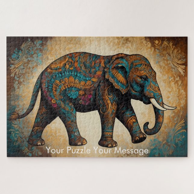 Mystic Boho Elephant Mandala Jigsaw Puzzle (Horizontal)