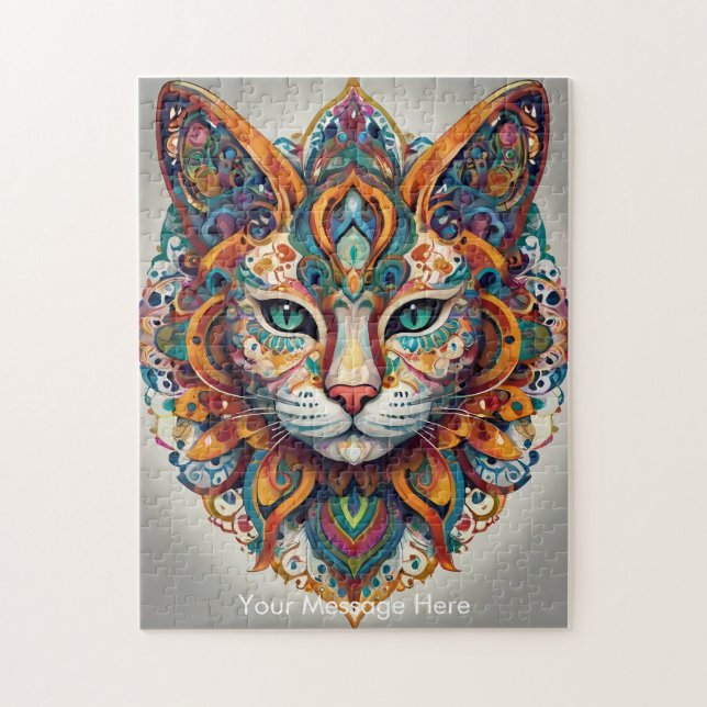 Mystic Boho Feline Cat Mandala Jigsaw Puzzle (Vertical)