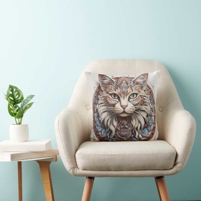 Mystic Boho Feline Mandala Cushion (Chair)