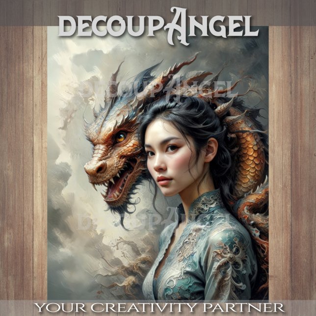 Mystic Bond Woman and Dragon in Harmony Decoupage Tissue Paper (Creator Uploaded)